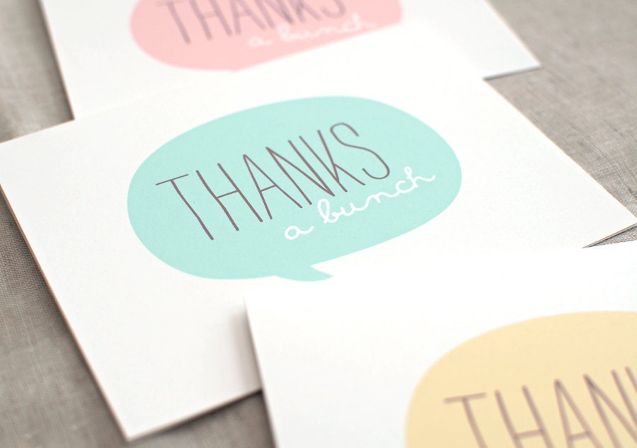 Thank You Cards, Set of 6 - Spring Wedding: Pastel Mint, Pink Peach, Mustard Yellow - Eco Friendly