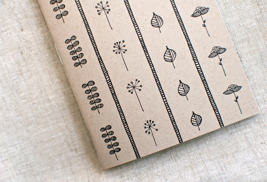Gardening Journal with Pencil, Recycled Sketchbook - Brown, Black, Hand Drawn, Botanical - Stocking Stuffer