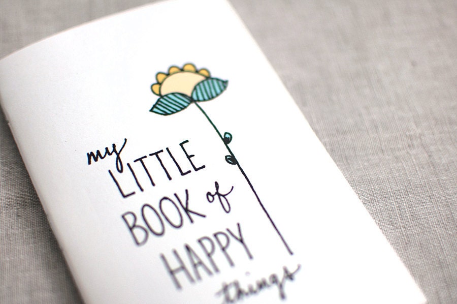 Hand Drawn Mini Journal & Pencil Set - Stocking Stuffer, My Little Book of Happy Things - Sunflower Illustration