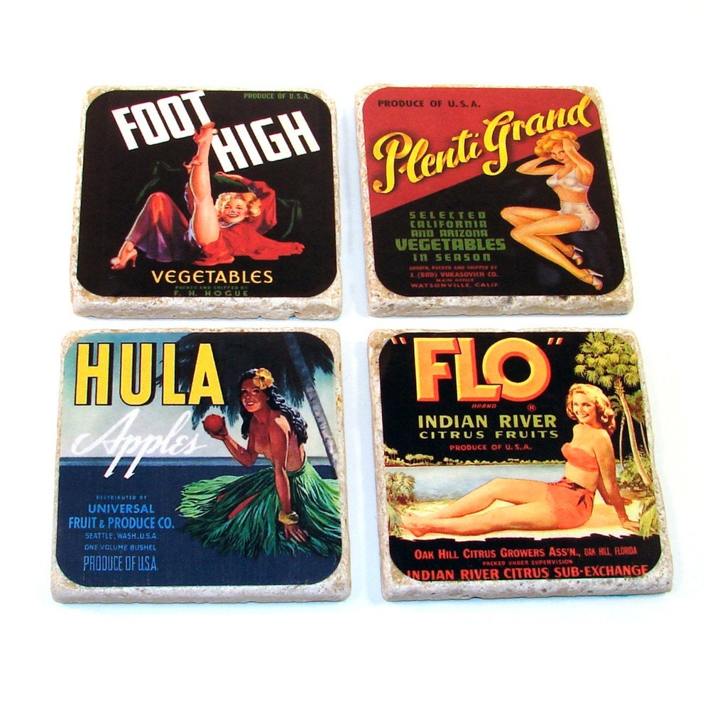 Pin Up Girls Vintage Stone Coasters