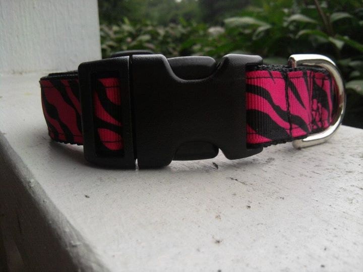 Pink and Black Zebra - Adjustable Dog Collar 1"