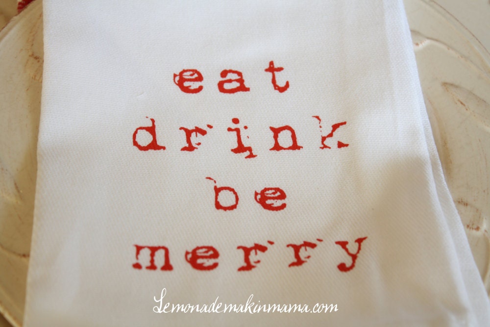 Festive "eat drink be merry" cloth napkins, set of four