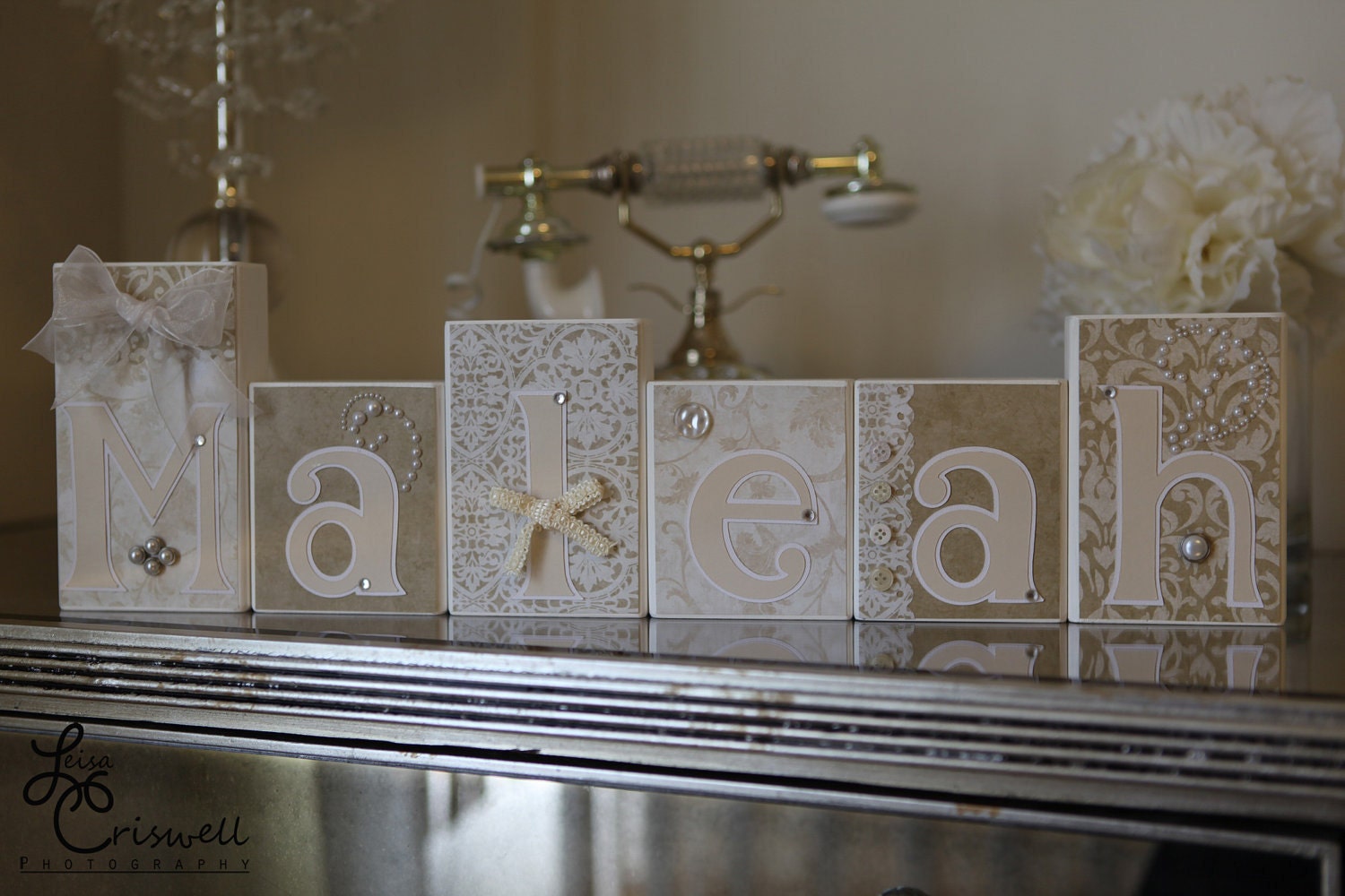 Elegant Wall Art for Nursery. Personalized Letter Blocks
