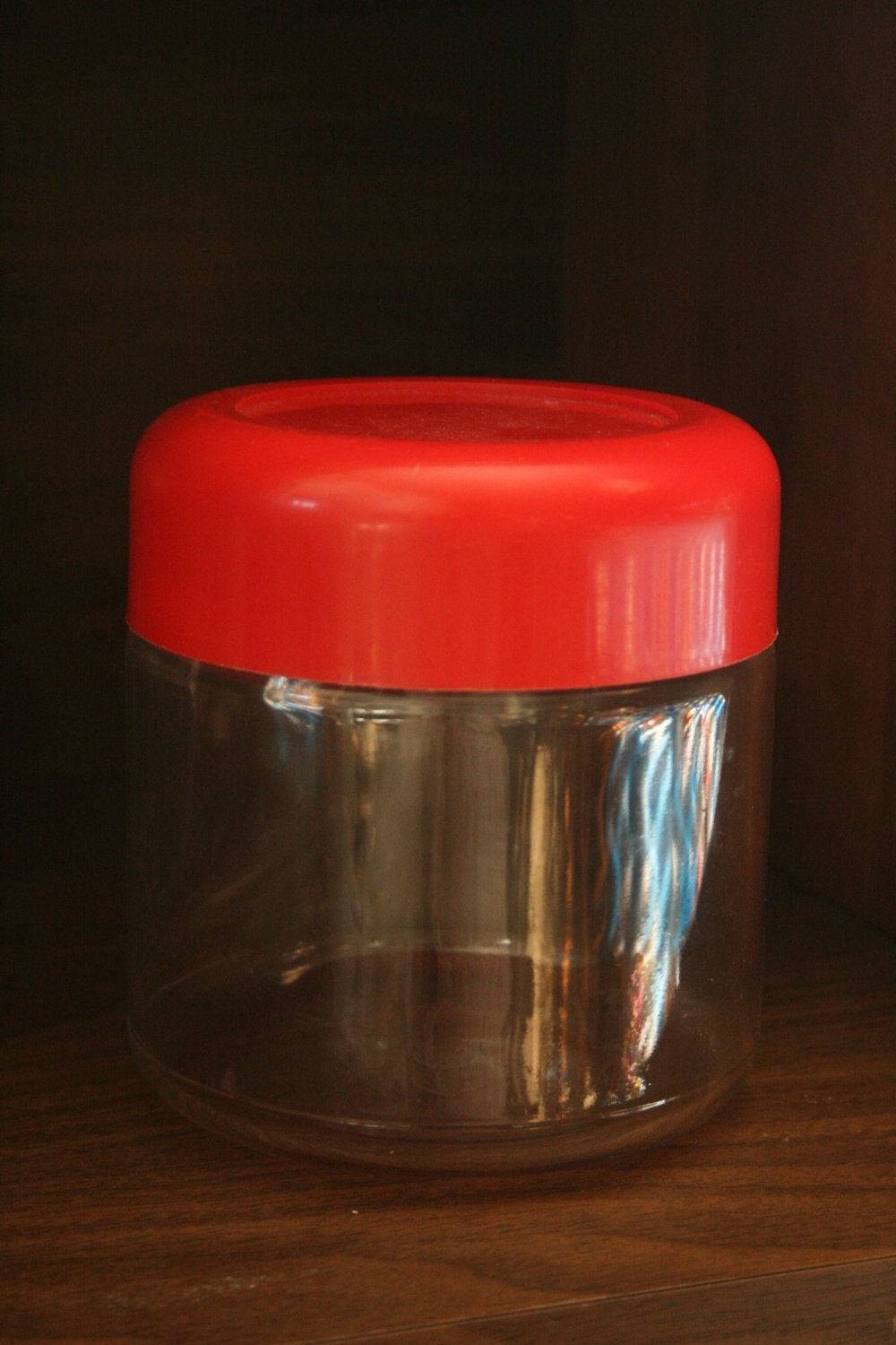 Heller Design Inc. Glass Storage Jar with Red lid by Massimo Vignelli