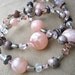 Pink and grey long necklace & earrings set - soft pink, rhodonite, hematite, shell