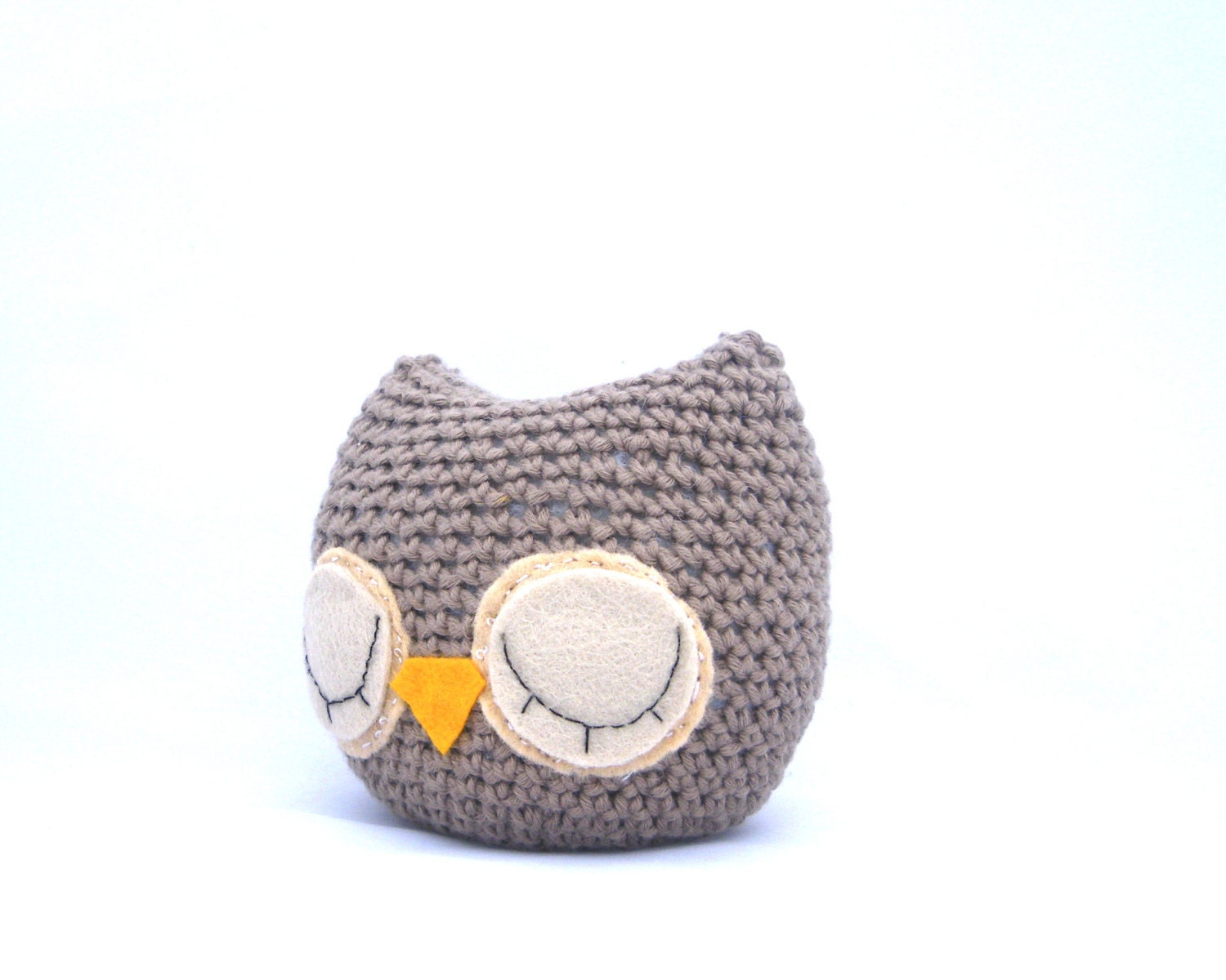 owl organic plush amigurumi 100% cotton beige crochet sleepy sleeping stuffed woodland animal OOAK ready to ship