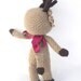 Christmas amigurumi reindeer girl plush stuffed doll cosplay crochet brown fawn OOAK Xmas gift wrapped silver jingle bell ribbon
