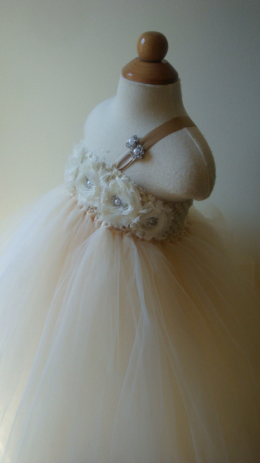Flower girl dress Ivory, Champagne tutu dress, roses, baby tutu dress, toddler tutu dress,newborn-24, 2t,3t,4t,5t, birthday