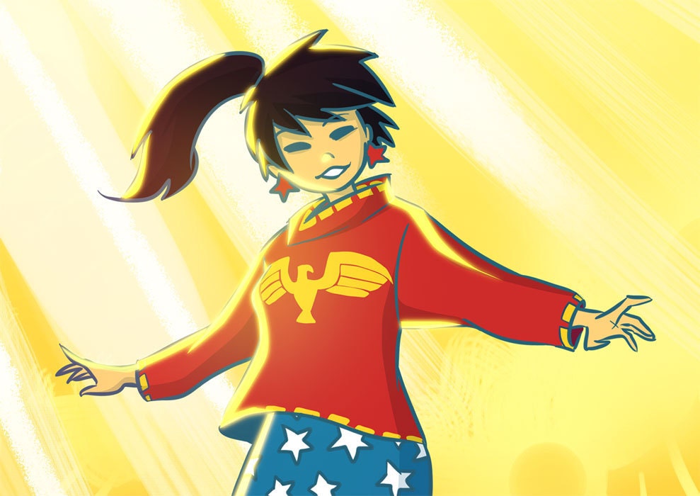 Wonder Girl and Speedy in Sweaters Art Print