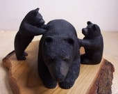 Wood carving - Black Bear and Cubs - " I See You."