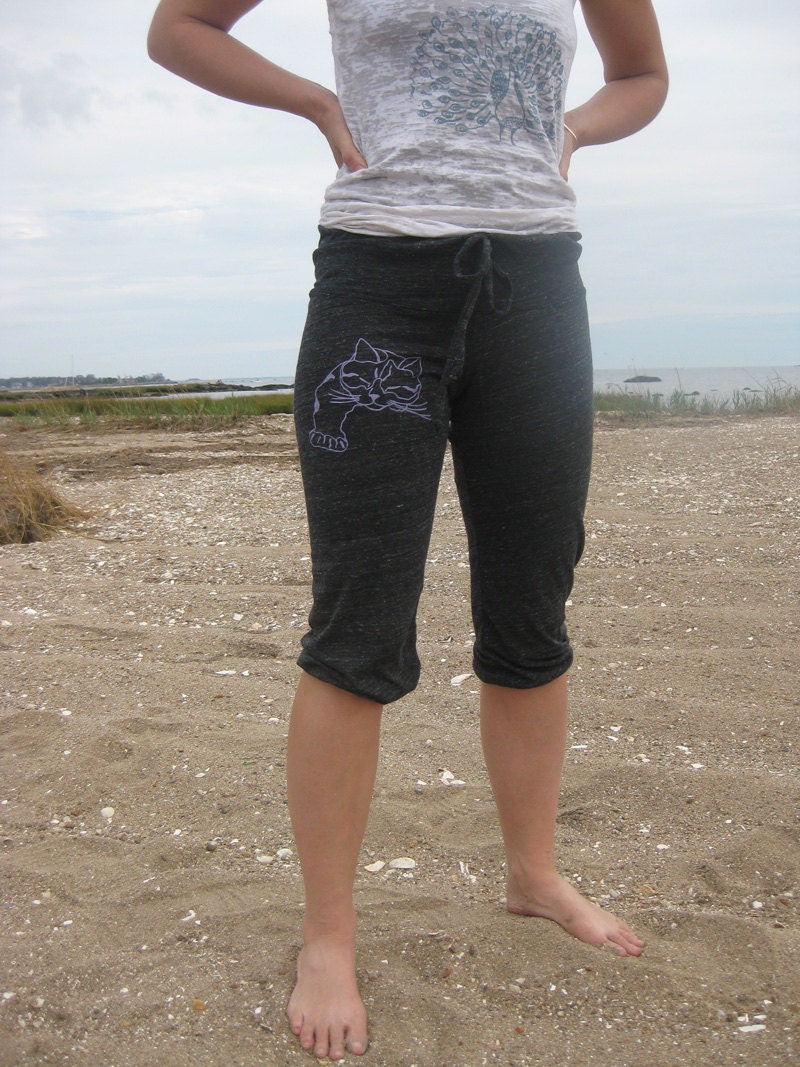 a cat named truck Cropped Pants in Charcoal, Yoga Pants, Cat Pants, Capris, S,M,L,XL