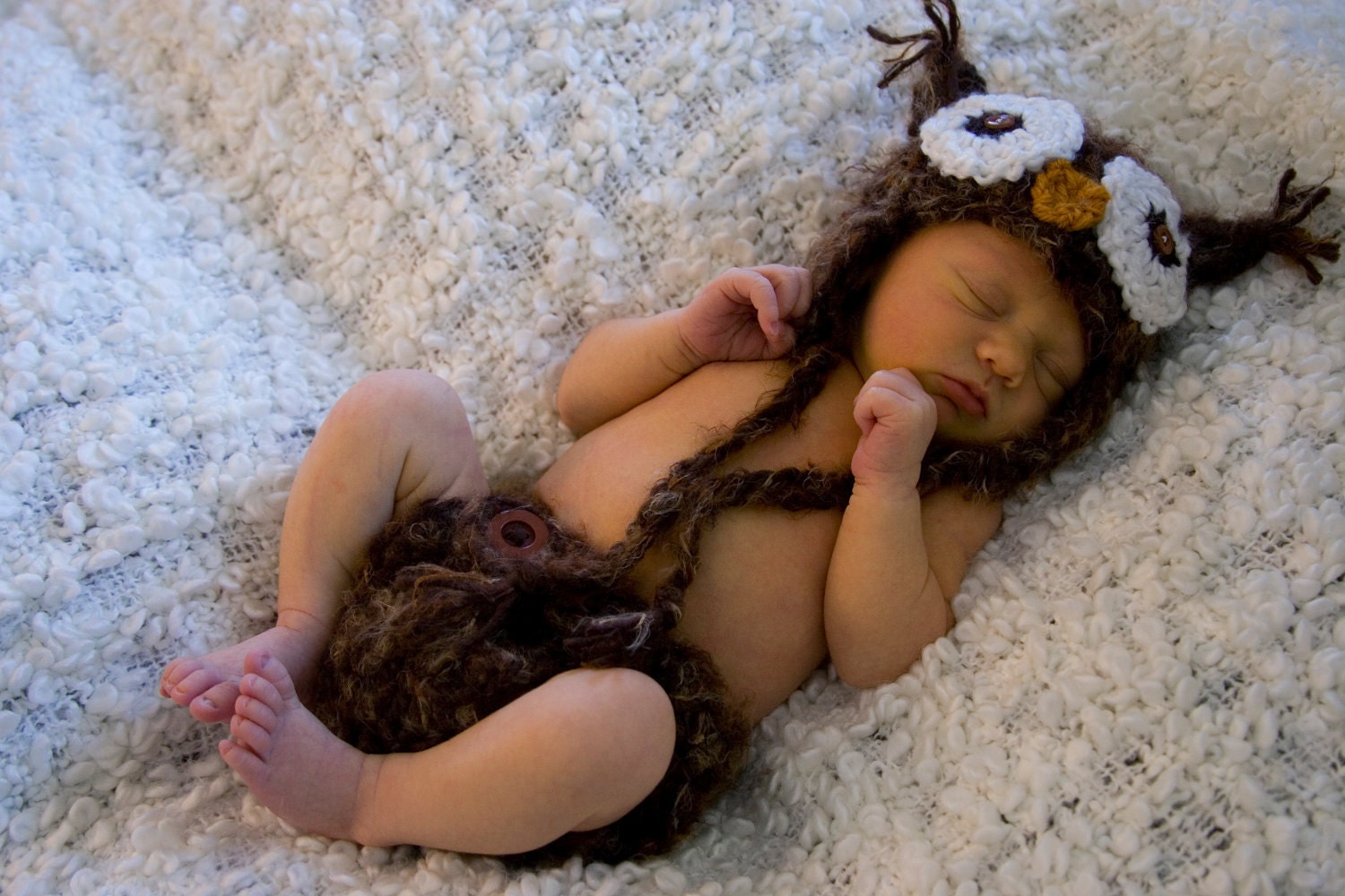 Baby Owl Crochet Hat and Diaper Cover--2 piece matching set--Fuzzy Newborn Photo Prop
