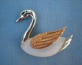 Now on Sale, The Ugly Duckling Grows Up, 1950s Lucite Belly Swan Pin, Large Size