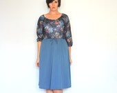 Spring Shear Blu Garden- Vintage dress- large- floral- pastel