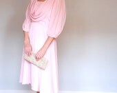 Soft Angel Blush- pastel pink- Cowl neck - Vintage dress- large- spring