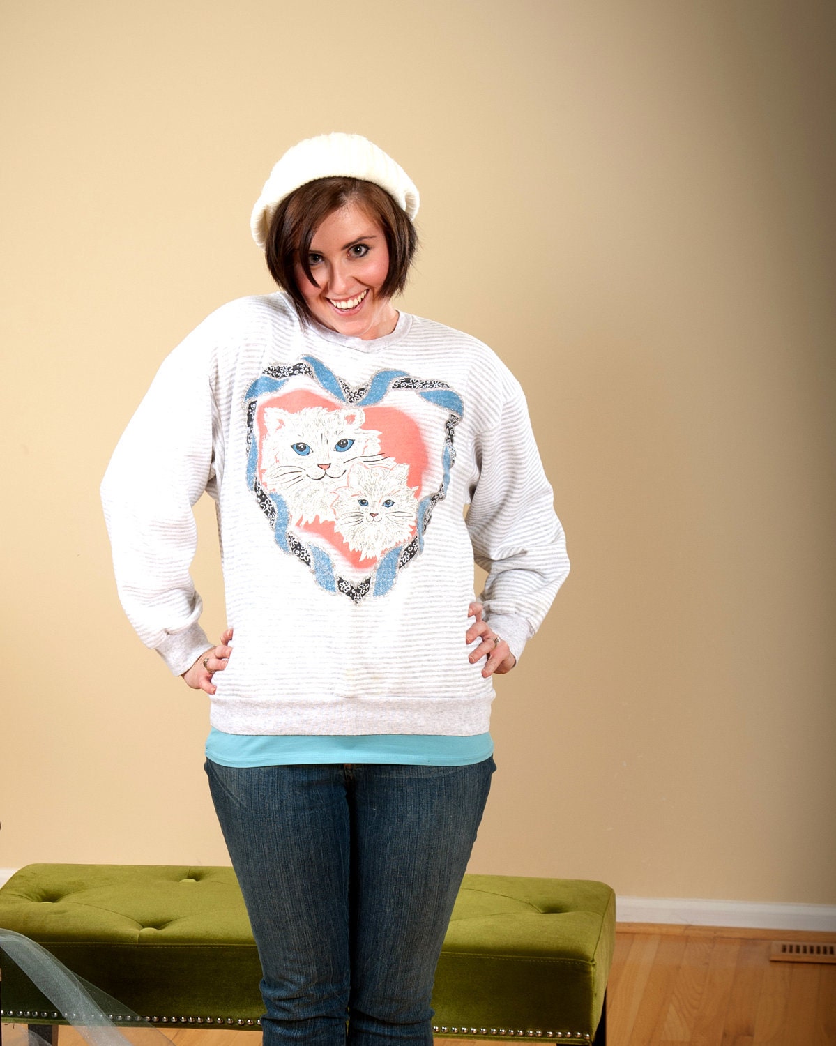 SALE -LOVE CATS- Vintage Sweater -Medium