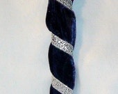 Blue Silk Velvet and Silver Stripe Clip Headband