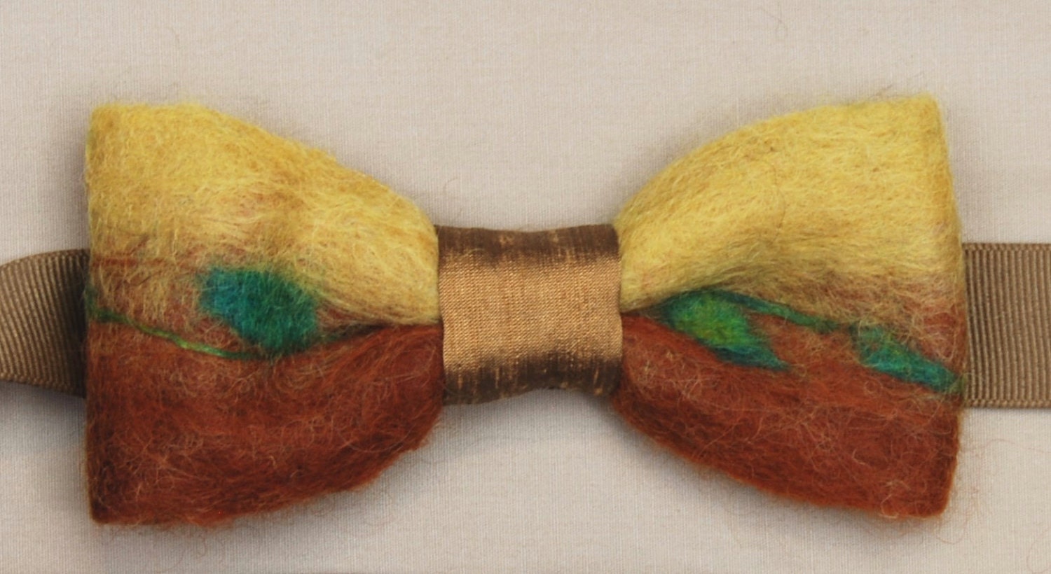 Mens Boys Bowtie Pre-tied Felted Wool Brown Tan Vines Made to Order