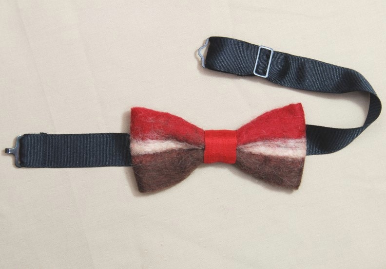 Felted Bow Tie Clip College Colors SLU Red Brown Cream Casual