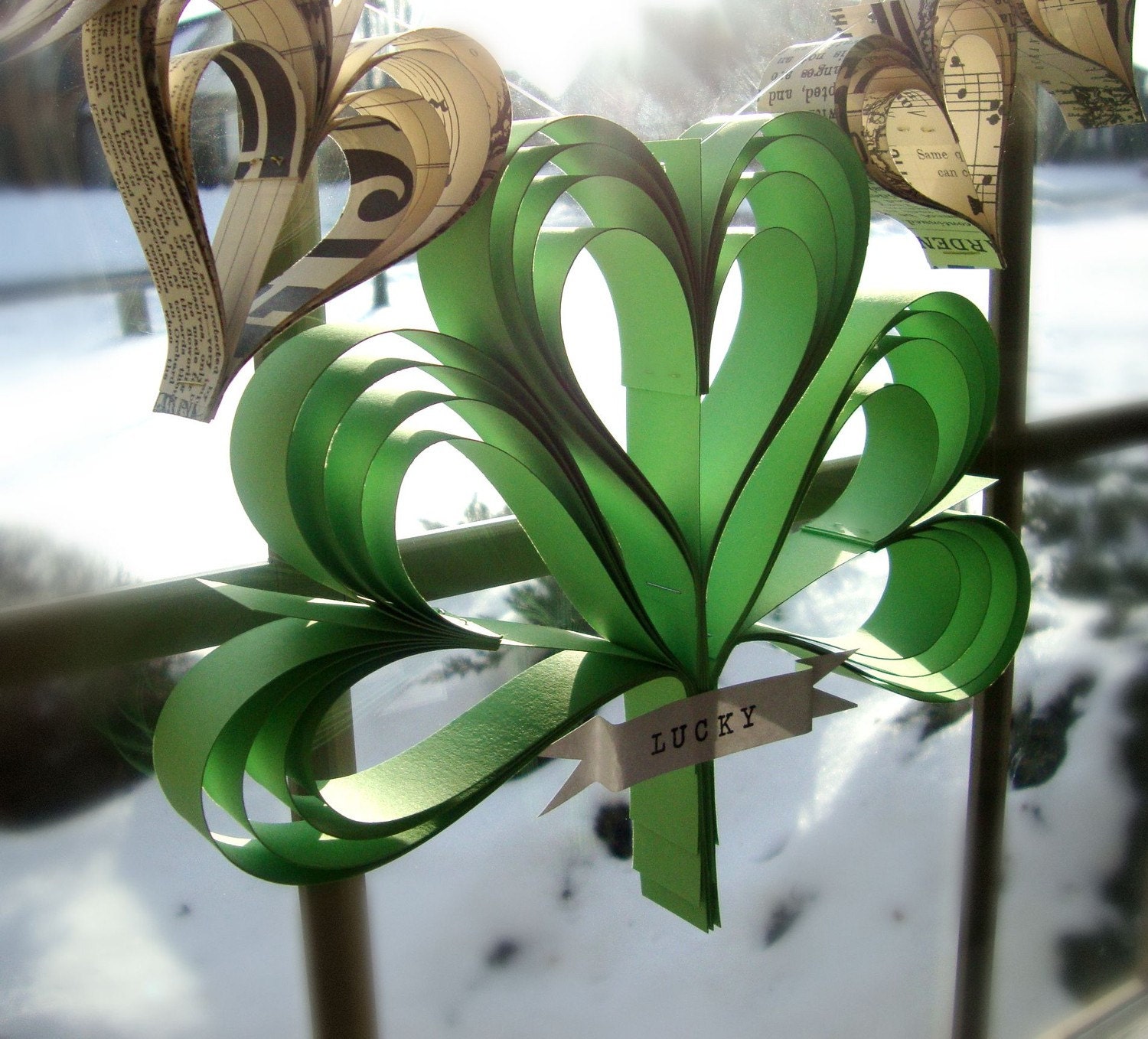 Shamrocker  a garland of hand cut hearts and custom banner St Paddys day