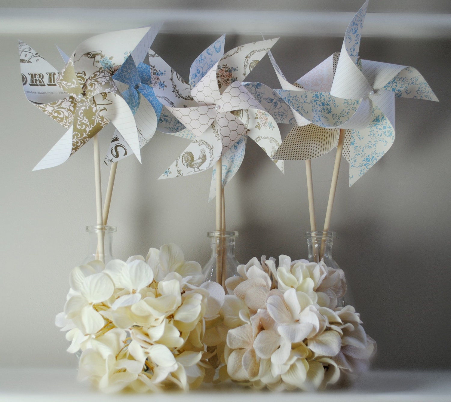 Shabby chic pinwheels set of 6