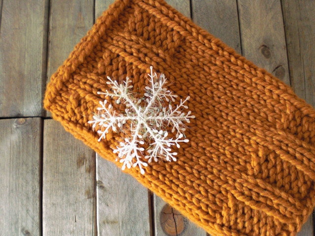 Hand knit winter cowl / pumpkin orange / butterscotch / cozy / chunky neck warmer / soft wool blend / autumn color / winter accessory