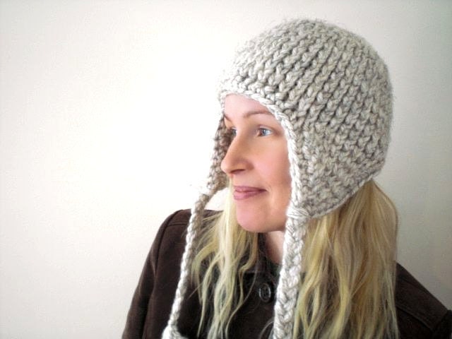 Knitted winter helmet hat. Natural wheat. Medieval inspired. Snow gear.