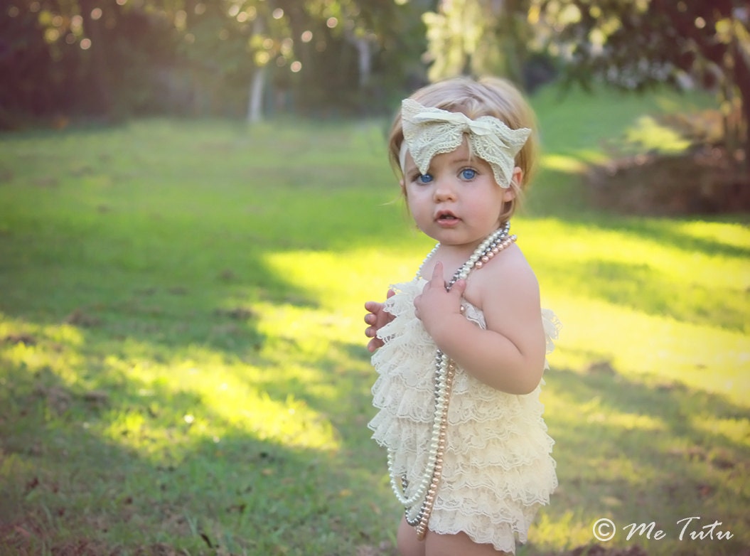 Gorgeous Gold Tan Thread Shabby Chic Vintage Large Bow Baby Childs Headband