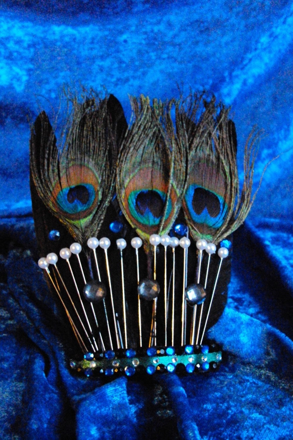 Peacock Feather Fascinator Hair Accessory Barrette Burlesque Showgirl Style