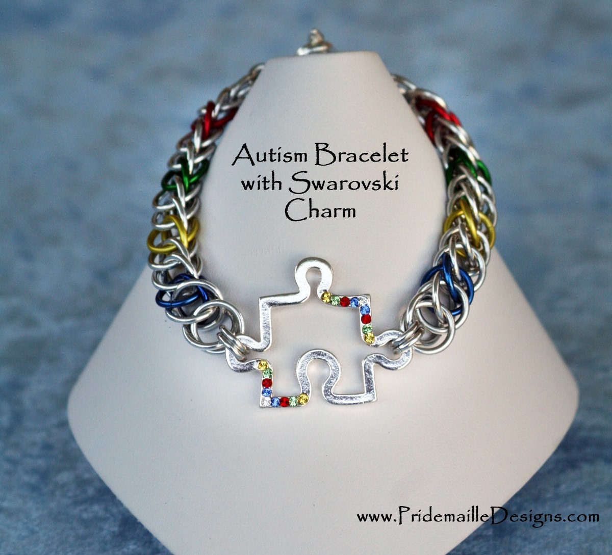 Autism Bracelet with Swarovski Puzzle Charm Half Persian Style