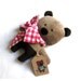 Bear teddy softie plushie toy toddlers children chocolate brown plush corduroy white red checked shawl bow