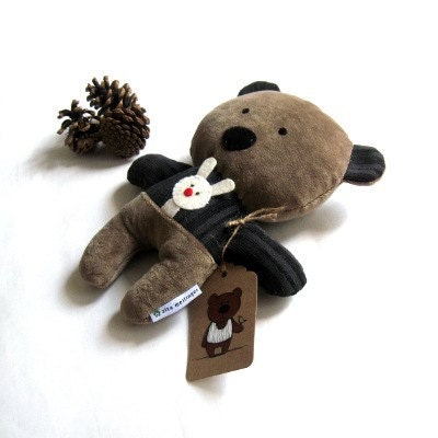 Teddy bear rag doll toy plush toddler child friendly soft softie plushie bunny rabbit brown corduroy felt 25 cm 9,8 inch