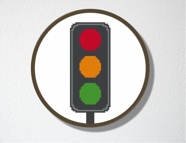 Cross stitch Pattern PDF. Instant download. Traffic Lights. Includes easy beginners instructions.