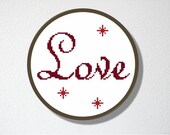 Counted Cross stitch Pattern PDF. Instant download. Love. Includes easy beginner instructions.