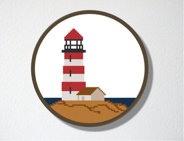 Counted Cross stitch Pattern PDF. Instant download. Lighthouse. Includes easy beginner instructions.