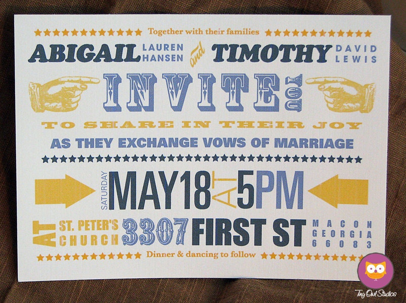 Letterpress Poster Style Wedding Invitation Set
