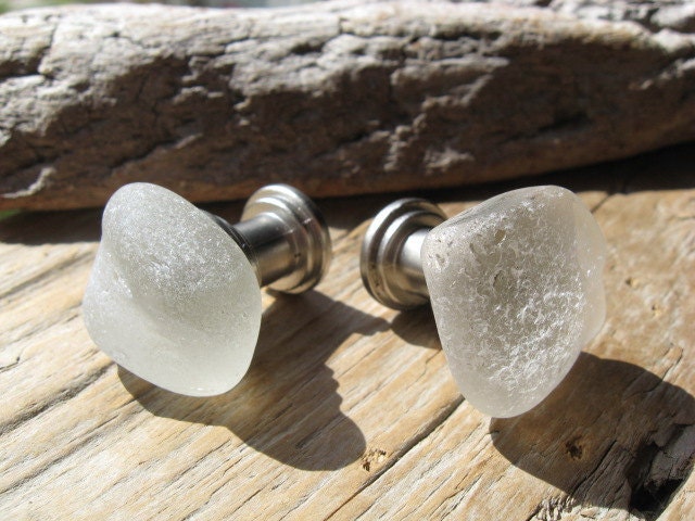 CLASSIC WHITE Beach Glass Cabinet KNOBS Sea Glass Cabinet Knobs Drawer Pulls