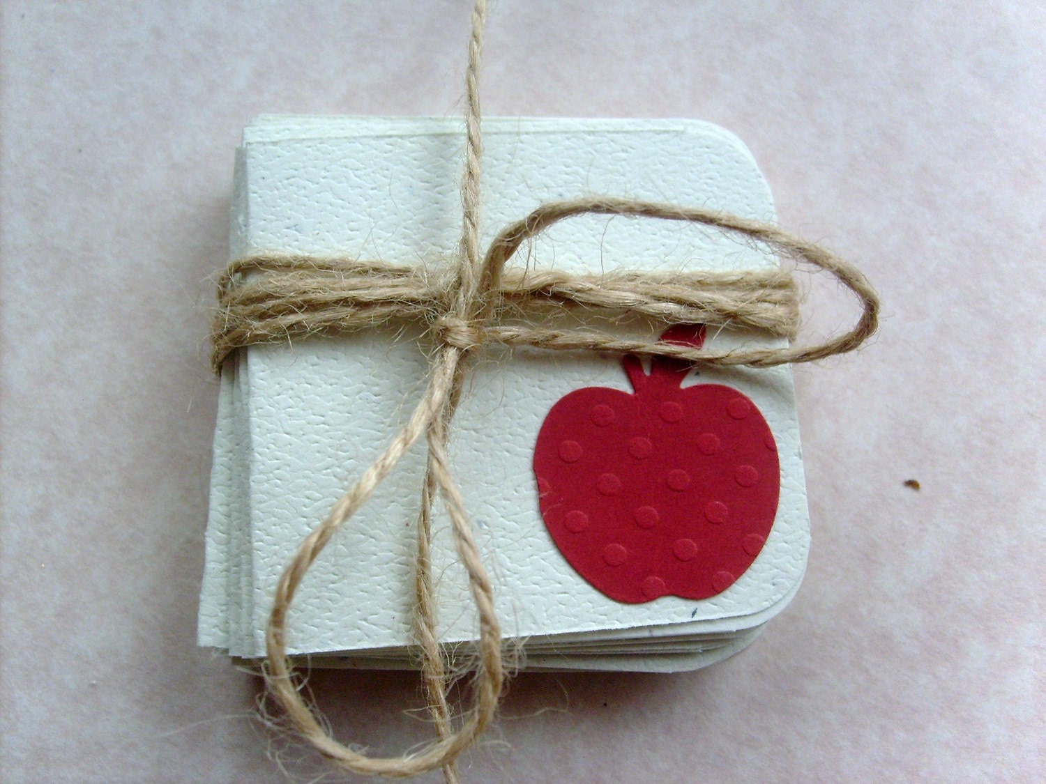 This item made 5 treasuries.... Cute 2 x 2 Small Blank Inside gift cards with Red Apple Punch... Set of 10