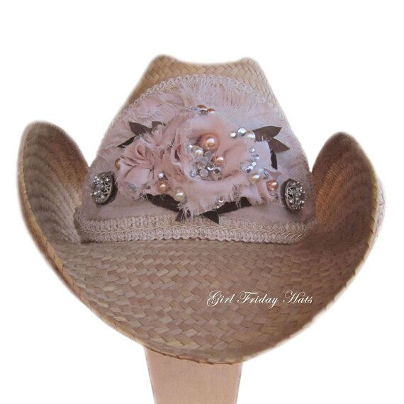 Silk Roses. Rhinestone & Pearls Handmade Embellished Designer Cowboy Hat