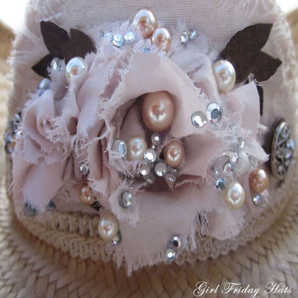 Silk Roses. Rhinestone & Pearls Handmade Embellished Designer Cowboy Hat