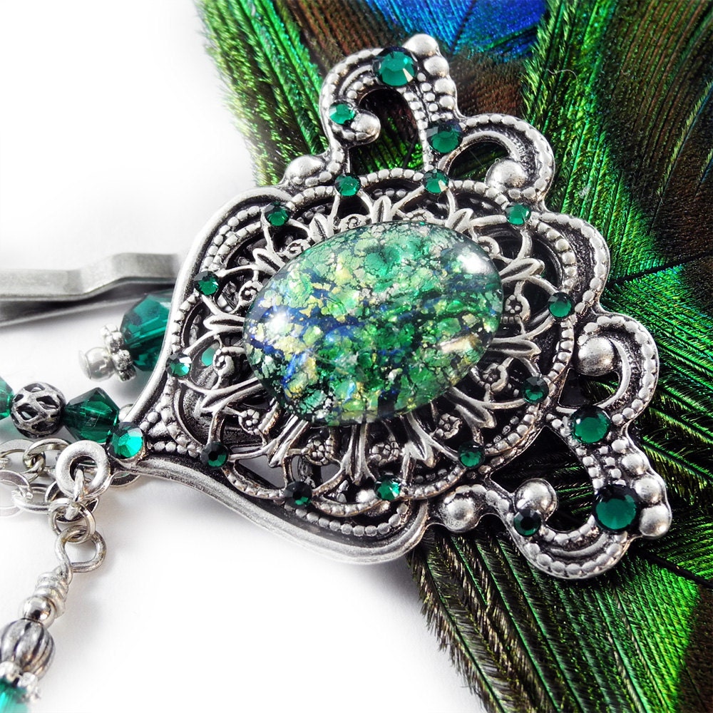 Feather Fascinator - Peacock Feathers - Made to order - TicToc Peacock