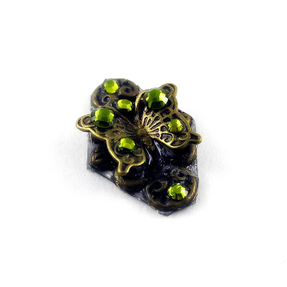 Bindi Swarovski Rhinestone Antique Brass & Olivine Bollywood Tribal Fusion Dance Iron Butterfly Steampunk Diva