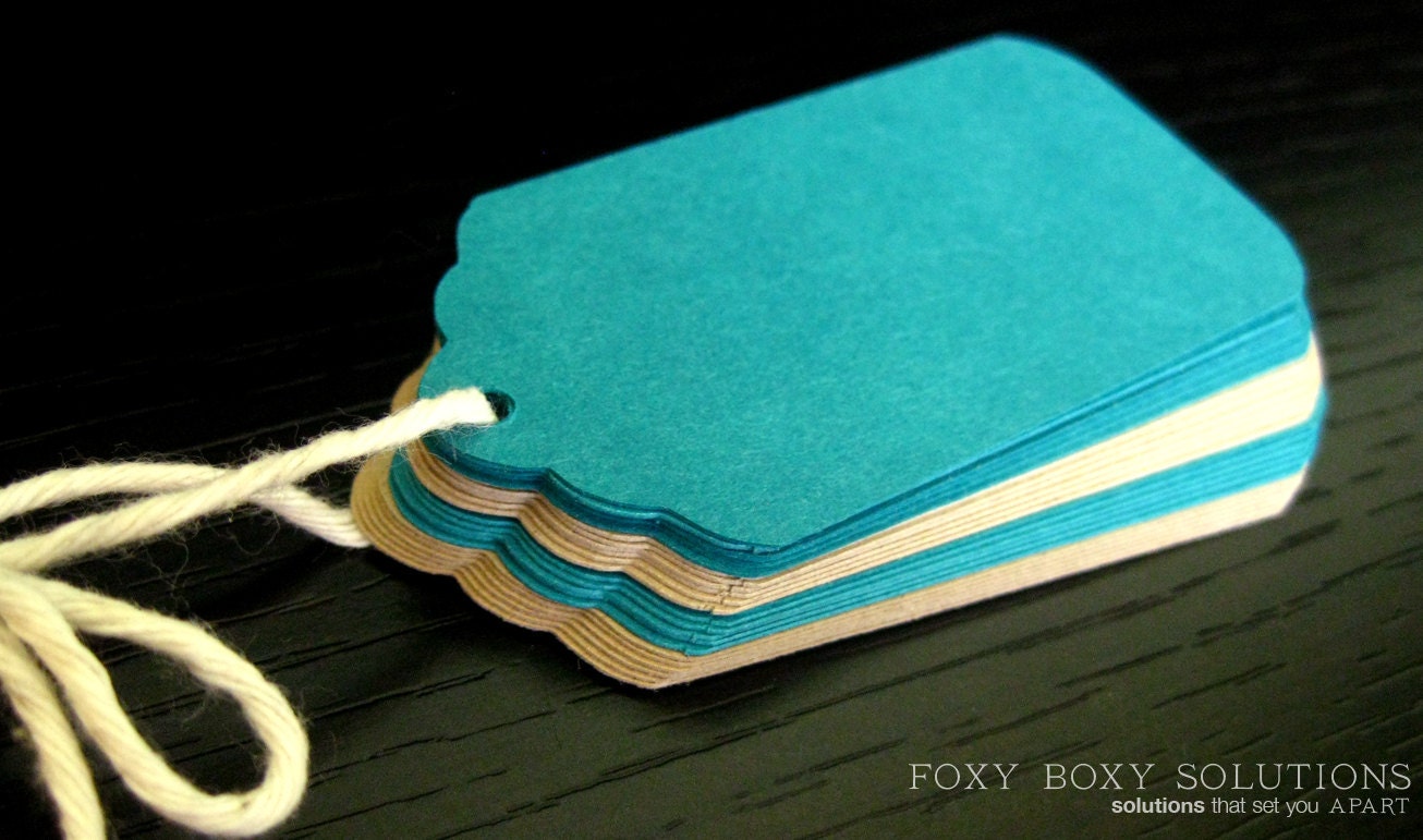 Tags: Teal and Kraft - set of 24