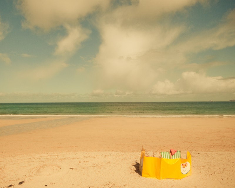 Beach photography - Never Ending Summer - Fine Art Photography Print of a beach in England, yellow,blue