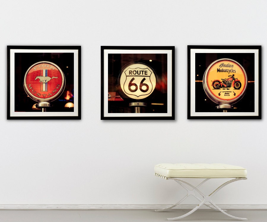 Route 66 Photography - American retro signs, classic cars, red, yellow, On the Road Again
