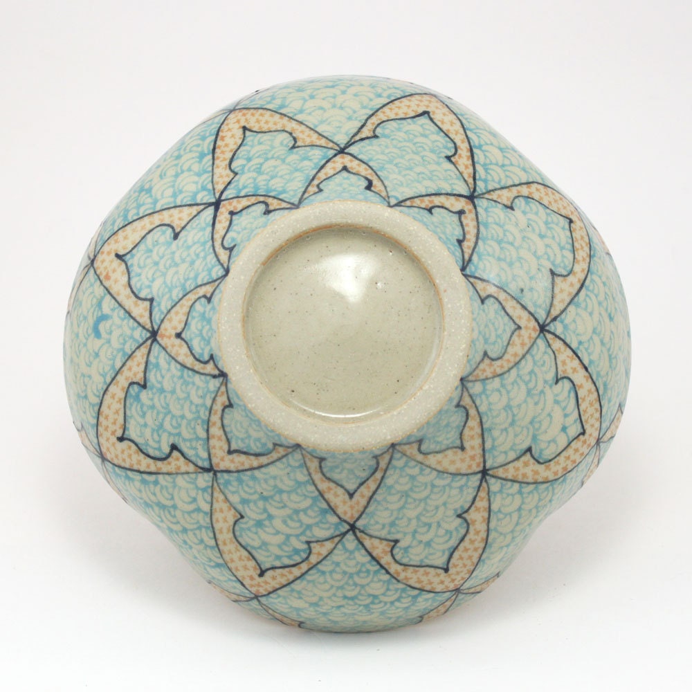 Ceramic Bowl with Blue and Salmon Pattern