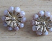 Coro Pink Marbelized Bead and Gold Flower Earrings Vintage