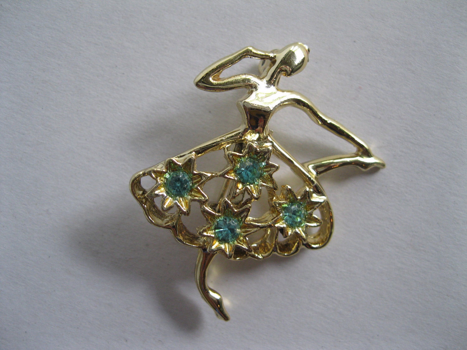 Ballet Dancer Brooch Gerry's Rhinestones Goldtone Vintage