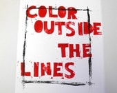 Color outside the lines, Lino letterpress print, 8X10 inches - TheLetterStudio