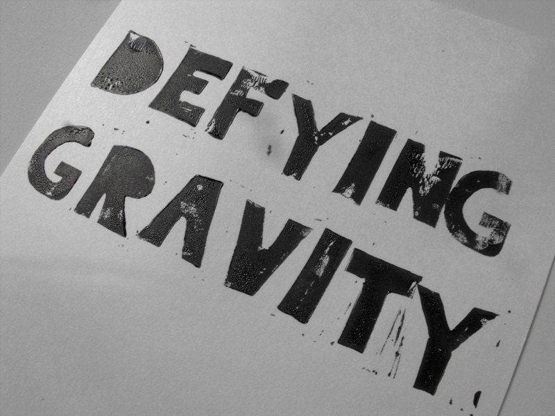 Lino print- Defying Gravity, 8X10 inches